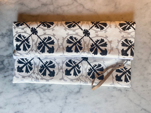 Carry All Pouch<br> Suzani Flower Large<br> Ebony/Silver Leaf